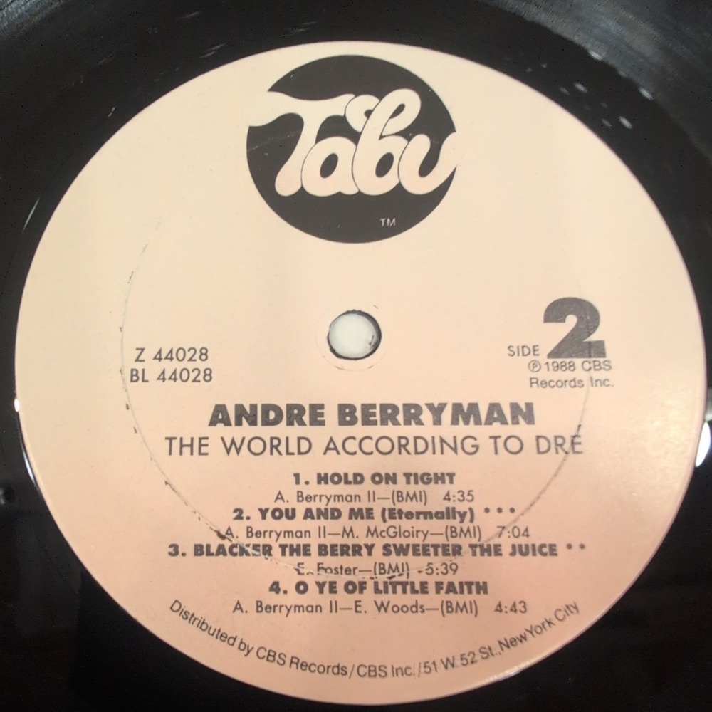 Andre Berryman The World According to Dre Vinyl LP 1988 Tabu Records Z 44028 - Picture 6 of 6